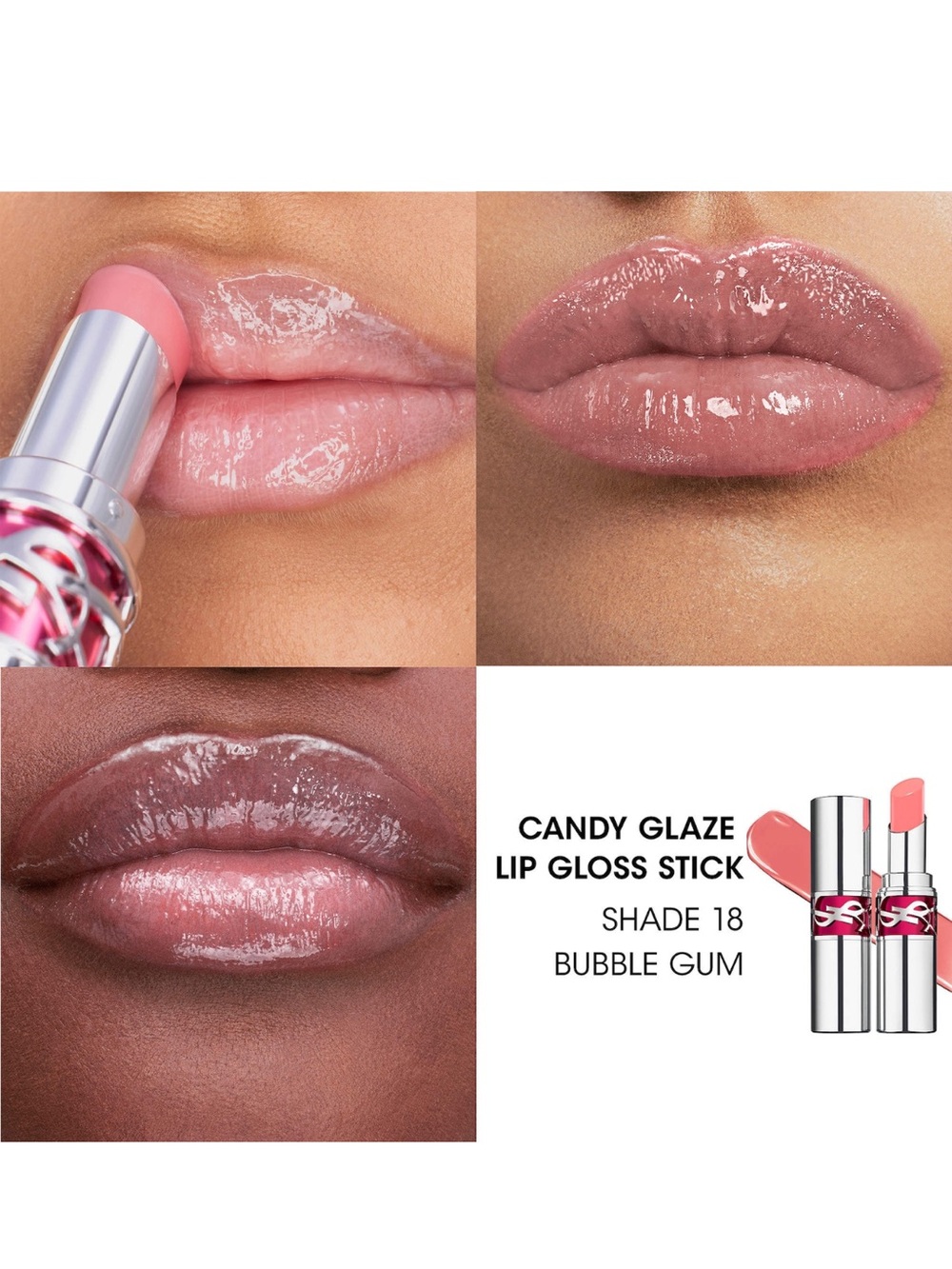 YSL Candy Glaze Lip Gloss Stick • Shade 18 Bubble Gum (Sheer Soft Neutral Pink)